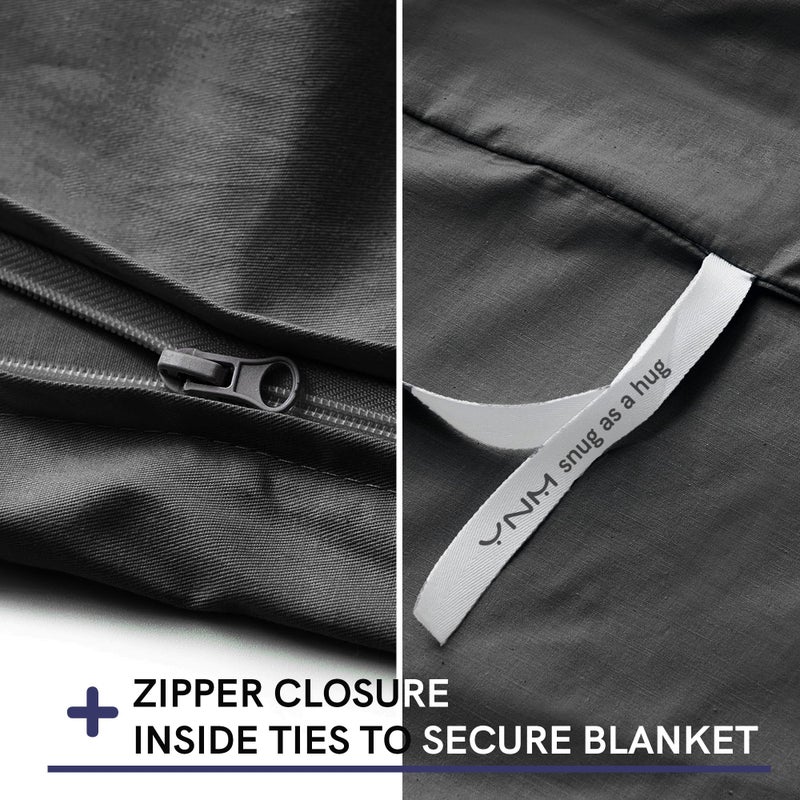YnM Exclusive Cotton Duvet Cover for Weighted Blankets with 16 Strings (Dark Grey, 48"x72") - Image 3